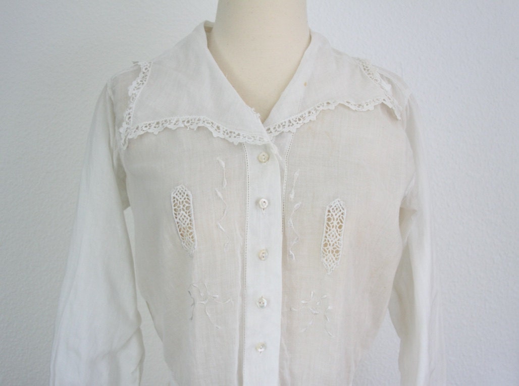 Vintage Edwardian White Cotton Embroidered Blouse