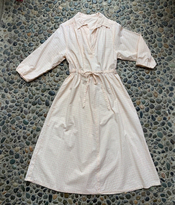 1960s Vintage Cotton Plaid Midi Dress Prairie Pea… - image 3
