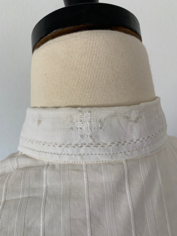 Antique White Cotton Pinstriped Button Down Shirt… - image 6
