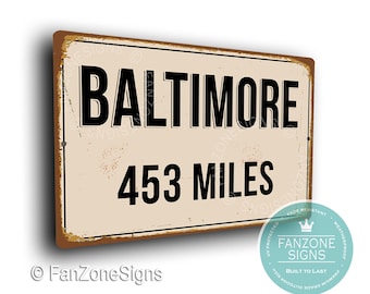 PERSONALIZED BALTIMORE CITY Sign, Baltimore City Distance Sign, Baltimore Gift, Baltimore Gifts, Miles, Km, Baltimore Souvenir, Baltimore