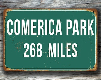 PERSONALIZED COMERICA PARK Distance Sign, Comerica Park Stadium, Comerica Park Miles, Detroit Tigers, Tigers Gift, Tigers Sign, Tigers Decor