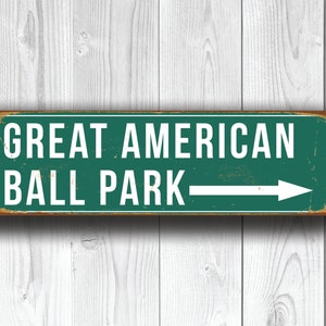 Placa do Great American Ball Park, casa do Cincinnati Reds, placa do Great American Ball Park estilo vintage, presentes de beisebol, placas do Cincinnati Reds