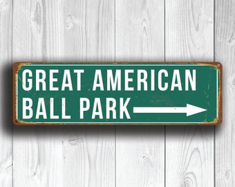 GREAT AMERICAN BALL Park Sign, Home of Cincinnati Reds, Vintage style Great American Ball Park Sign, Baseball Gifts, Cincinnati Reds Signs