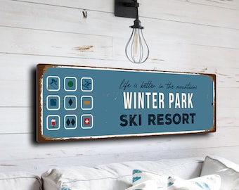 Winter Park Sign, Ski Resort Signs, Vintage Style Ski Signs, Ski Decor, Ski Lodge Sign, Ski Signs, CMSUSSKI103