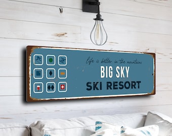 Big Sky Sign, Ski Resort Signs, Vintage Style Ski Signs, Ski Decor, Ski Lodge Sign, Ski Signs, CMSUSSKI105