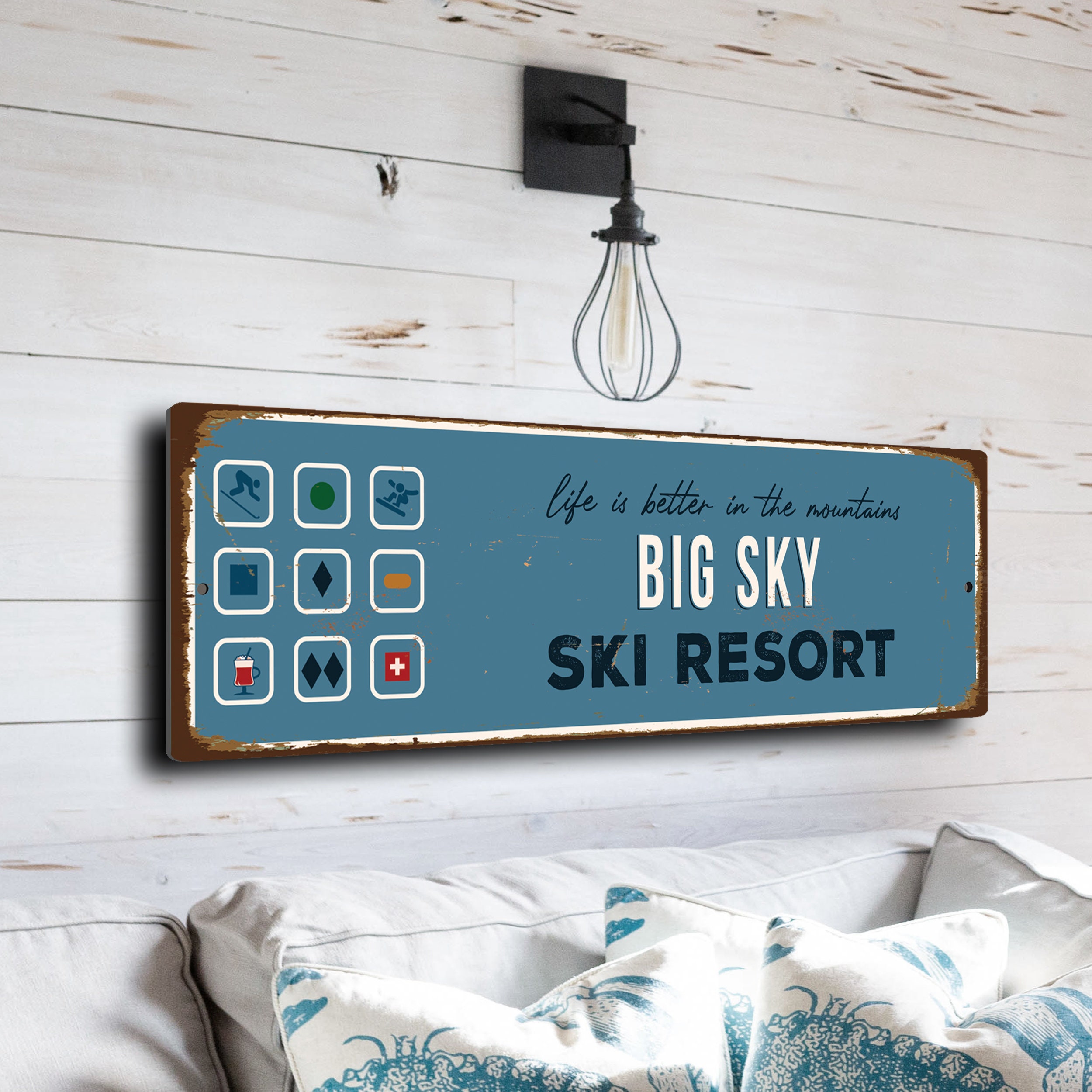 Big Sky Sign, Ski Resort Signs, Vintage Style Ski Signs, Ski Decor, Ski Lodge Sign, Ski Signs, CMSUSSKI105