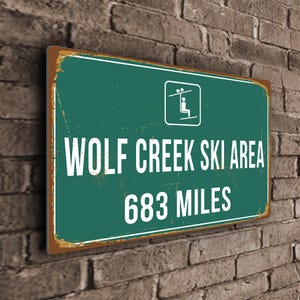 Bord afstandsbord Wolf Creek-skigebied, mijlenborden, gepersonaliseerd bord Wolf Creek-skigebied, ski, cadeaus skigebied Wolf Creek, cadeaus skigebied, ski