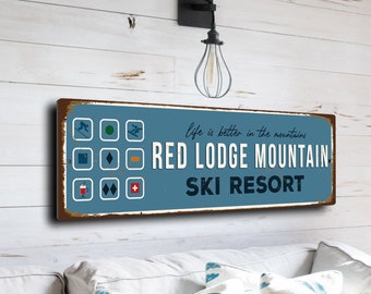 Red Lodge Mountain Sign, Ski Resort Signs, Vintage Style Ski Signs, Ski Decor, Ski Lodge Sign, Ski Signs, CMSUSSKI166