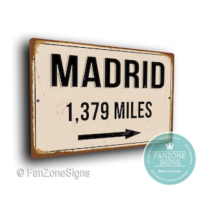 Letrero CIUDAD DE MADRID PERSONALIZADO, Letrero Distancia Ciudad de Madrid, Regalo Ciudad de Madrid, Regalos Madrid, Millas, Km, Souvenir Madrid, Letreros Ciudad de Madrid