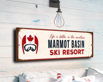 Marmot Basin Sign, Ski Resort Signs, Vintage Style Ski Signs, Marmot Basin ,Ski, Ski Lodge Sign, Ski Signs, Marmot Basin Décor, CMSCASKI-113