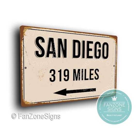 Cartello personalizzato della città di SAN DIEGO, distanza della città di  San Diego, regalo di San Diego, regali di San Diego, Miglia, souvenir di  San Diego, cartelli di San Diego 