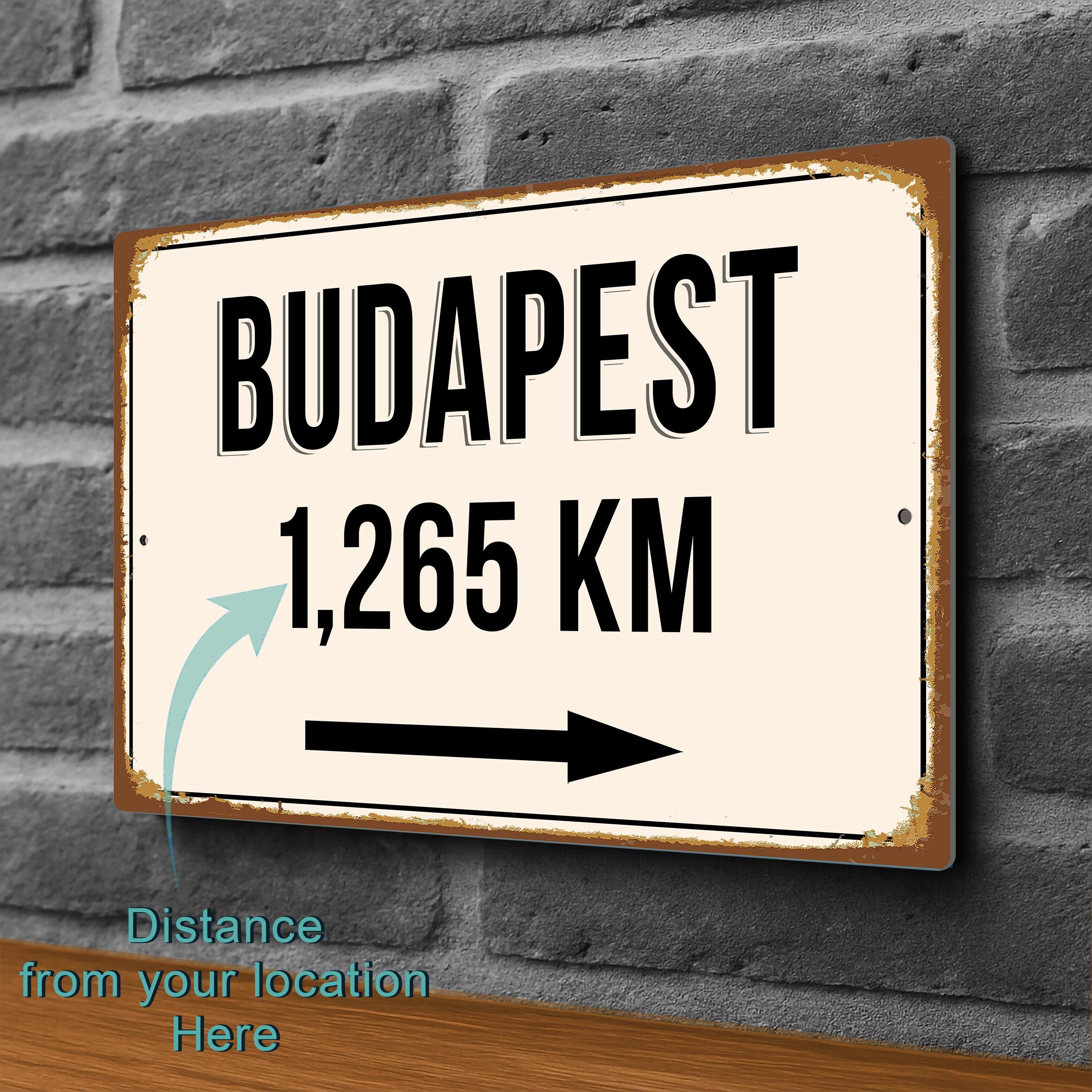 Personalized Budapest Distance Sign: Vintage Style Hungarian