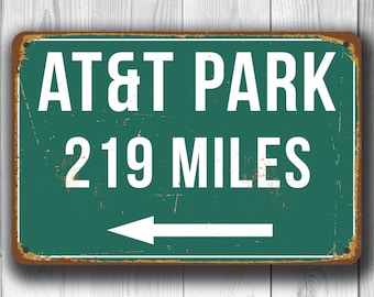 Personalized ATandT Park Distance Sign, ATandT Park Stadium, Green Highway Sign, Baseball Signs, Distance, Home of the San Francisco Giants