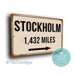 Personalized Stockholm Sign | Custom City Distance Sign, Stockholm Sweden Gift, Miles Marker, Travel Souvenir