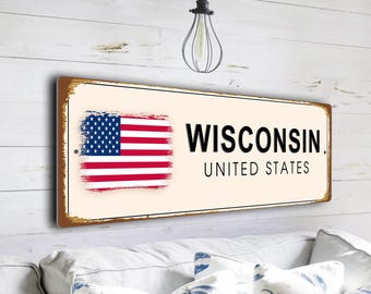 Vintage Style Wisconsin Street Sign, USA Decor Plaque, Gift from Badger State, America's Dairyland