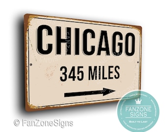 Personalized Chicago Distance Sign: Vintage Style City Souvenir