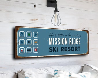 Mission Ridge  Sign, Ski Resort Signs, Vintage Style Ski Signs, Ski Decor, Ski Lodge Sign, Ski Signs, CMSUSSKI147