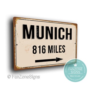 PERSONALIZED MUNICH CITY Sign, Munich City Distance Sign, City of Munich Gift, Munich Gifts, Miles, Km, Munich Souvenir, Munich City Signs image 1