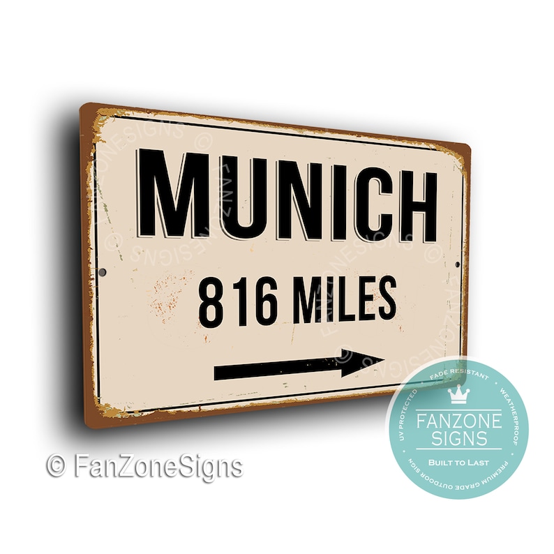 PERSONALIZED MUNICH CITY Sign, Munich City Distance Sign, City of Munich Gift, Munich Gifts, Miles, Km, Munich Souvenir, Munich City Signs image 1