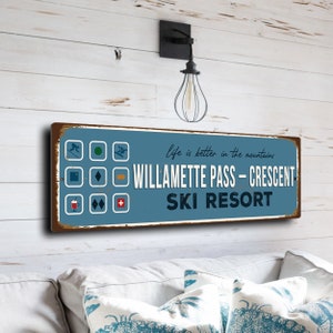 Willamette Pass Crescent Sign, Ski Resort Signs, Vintage Style Ski Signs, Ski Decor, Ski Lodge Sign, Ski Signs, CMSUSSKI187