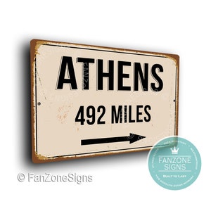 PERSONALIZED ATHENS CITY Sign, Athens City Distance Sign, City of Athens Gift, Athens Gifts, Miles, Km, Athens Souvenir, Athens City Signs