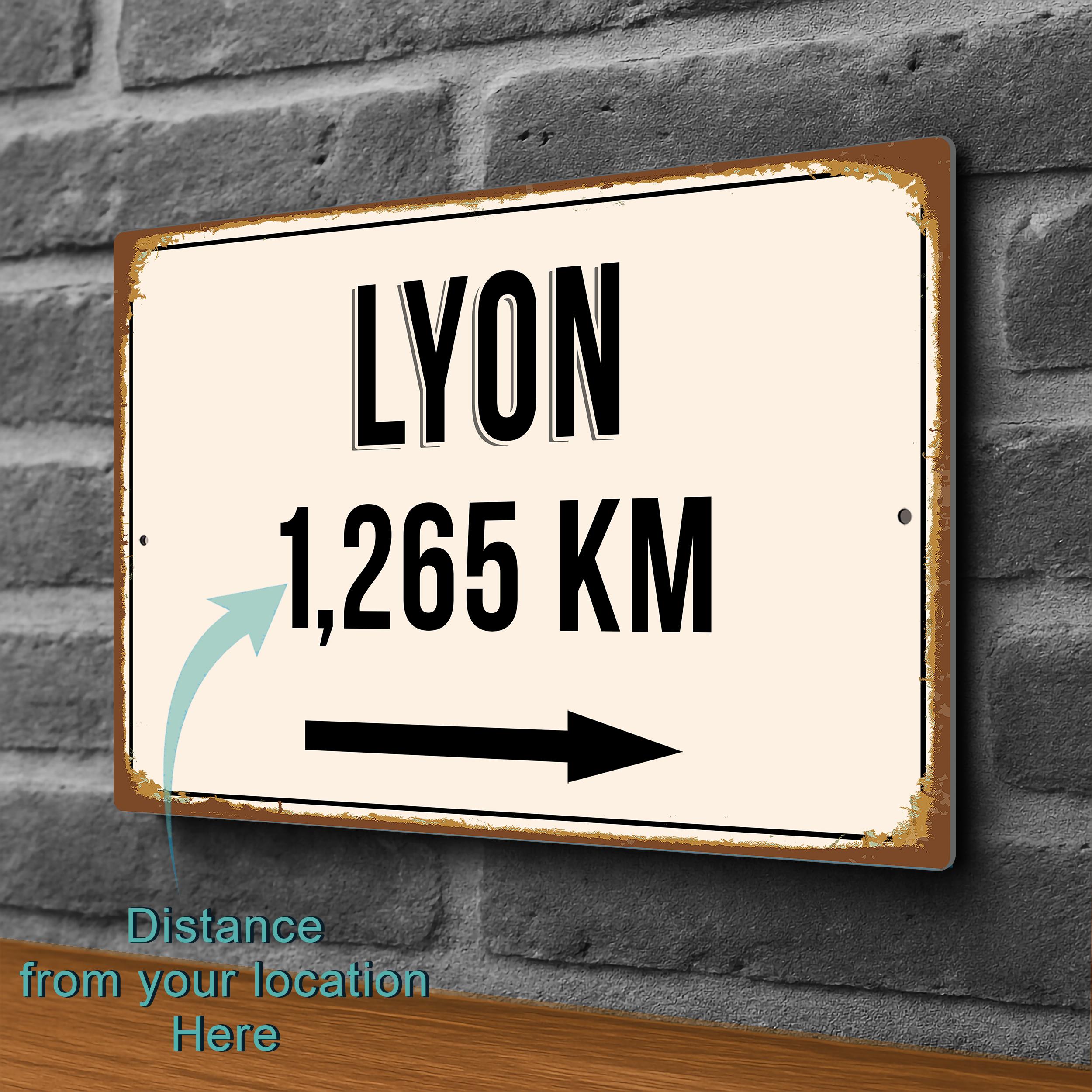 Lyon City Distance Sign: Personalized Vintage Style Travel Plaque - Etsy