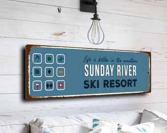 Sunday River Sign, Ski Resort Signs, Vintage Style Ski Signs, Ski Decor, Ski Lodge Sign, Ski Signs, CMSUSSKI124