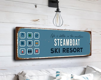 Steamboat Sign, Ski Resort Signs, Vintage Style Ski Signs, Ski Decor, Ski Lodge Sign, Ski Signs, CMSUSSKI114