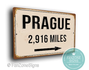 Personalized Prague Distance Sign: Vintage Style City Souvenir
