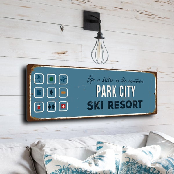 Park City Sign, Ski Resort Signs, Vintage Style Ski Signs, Ski Decor, Ski Lodge Sign, Ski Signs, CMSUSSKI101