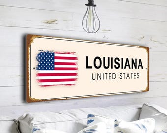 Vintage Louisiana Street Sign, USA Decor, American State Plaque, Gift from The Pelican State, Bayou