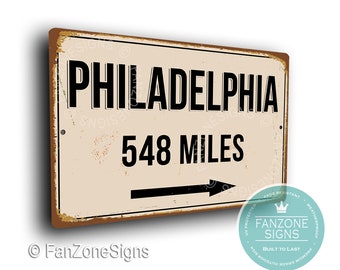 PERSONALIZED PHILADELPHIA CITY Sign, Philadelphia City Distance, Philadelphia Gift, Philadelphia Gifts, Miles, Km, Philadelphia Souvenir