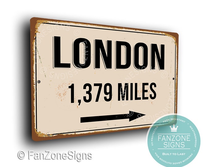 PERSONALIZED LONDON CITY Sign, London City Distance Sign, City of London Gift, London Gifts, Miles, Km, London Souvenir, London City Signs