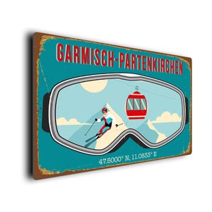 Vintage stil Garmisch-Partenkirchen Ski Resort Sign