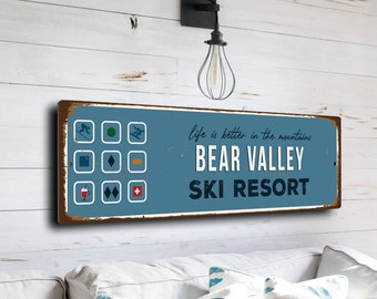 Bear Valley Sign, Ski Resort Signs, Vintage Style Ski Signs, Ski Decor, Ski Lodge Sign, Ski Signs, CMSUSSKI165