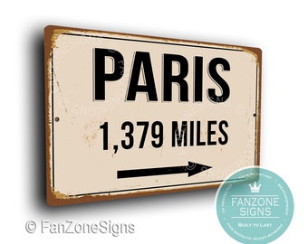 PERSONALISIERTES PARIS-STADT-Zeichen, Paris-Entfernungsschild, Stadt Paris Geschenk, Paris-Geschenke, Meile, Km, Paris-Souvenir, Paris-Stadtschilder