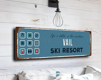 Vail Sign, Ski Resort Signs, Vintage Style Ski Signs, Ski Decor, Ski Lodge Sign, Ski Signs, CMSUSSKI102