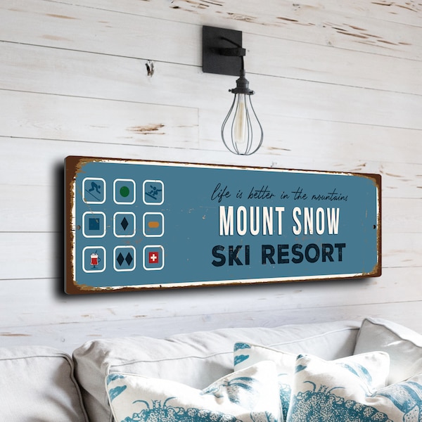 Mount Snow  Sign, Ski Resort Signs, Vintage Style Ski Signs, Ski Decor, Ski Lodge Sign, Ski Signs, CMSUSSKI163