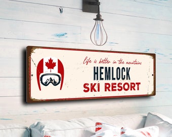 Hemlock Sign, Ski Resort Signs, Vintage Style Ski Signs, Hemlock ,Ski Decor, Ski Lodge Sign, Ski Signs, Hemlock Décor, CMSCASKI-102