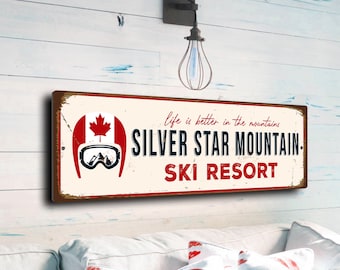 Silver Star Mountain Ski Resort Sign, Durable Outdoor Weatherproof Signs, Vintage Style Ski Lodge Décor and Ski Signs, CMSCASKI-136