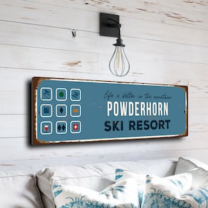 Powderhorn Sign, Ski Resort Signs, Vintage Style Ski Signs, Ski Decor, Ski Lodge Sign, Ski Signs, CMSUSSKI196