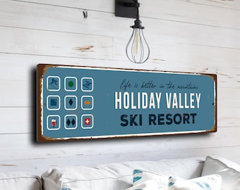 Holiday Valley Sign, Ski Resort Signs, Vintage Style Ski Signs, Ski Decor, Ski Lodge Sign, Ski Signs, CMSUSSKI164