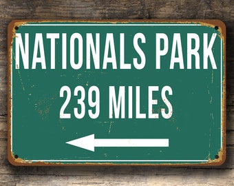 PERSONALIZED NATIONALS PARK Distance Sign, Nationals Park Miles Sign, Personalized Nationals, Highway Distance Sign, Washington Nationals