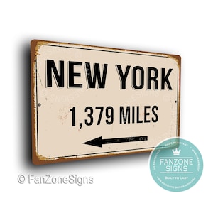 PERSONALIZED NEW YORK City Sign, New York City Distance Sign, City of New York Gift, New York Gifts, Miles, Km, New York Souvenir, New York image 1