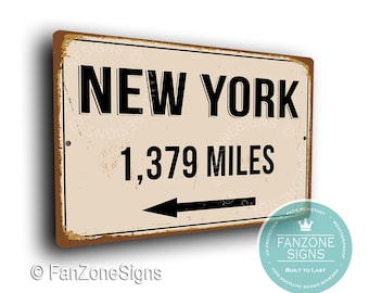 Panneau personnalisé de la ville de NEW YORK, panneau de distance de la ville de New York, cadeau de la ville de New York, cadeaux de New York, miles, km, souvenir de New York, New York