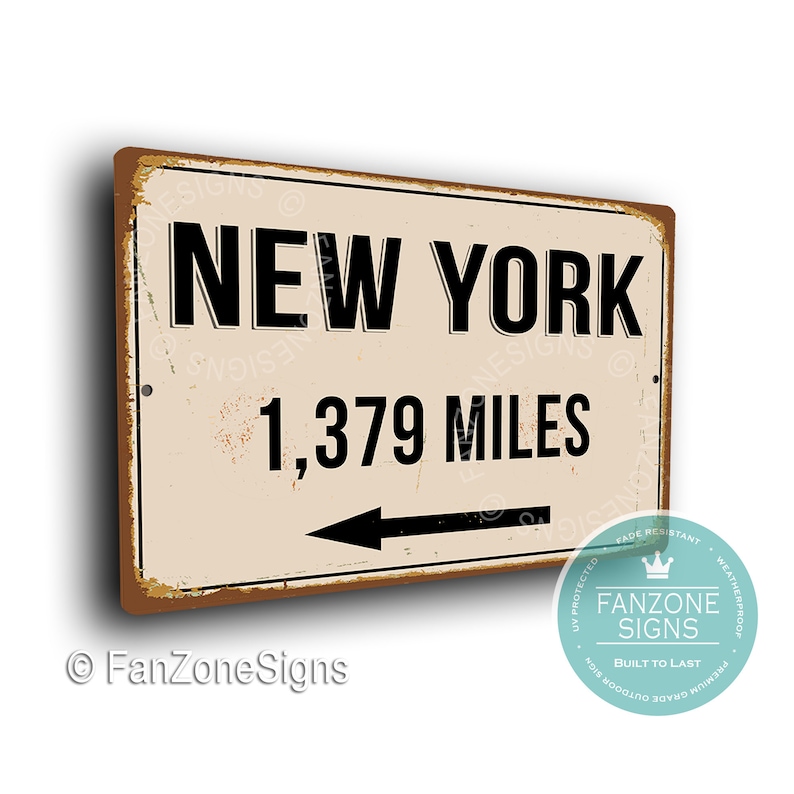 PERSONALIZED NEW YORK City Sign, New York City Distance Sign, City of New York Gift, New York Gifts, Miles, Km, New York Souvenir, New York image 1
