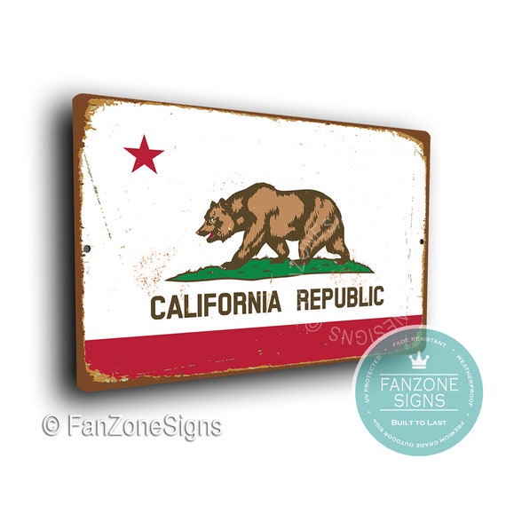 カリフォルニア州旗　ビンテージ CALIFORNIA STATE Flag Sign, Vintage Style California Sign