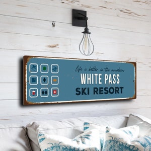 White Pass Sign, Ski Resort Signs, Vintage Style Ski Signs, Ski Decor, Ski Lodge Sign, Ski Signs, CMSUSSKI148