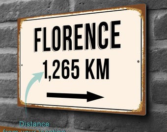 Personalisiertes Florenz Abstand Schild: Vintage Style Travel Plaque