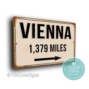 Placa de distância personalizada da cidade de Viena: estilo vintage